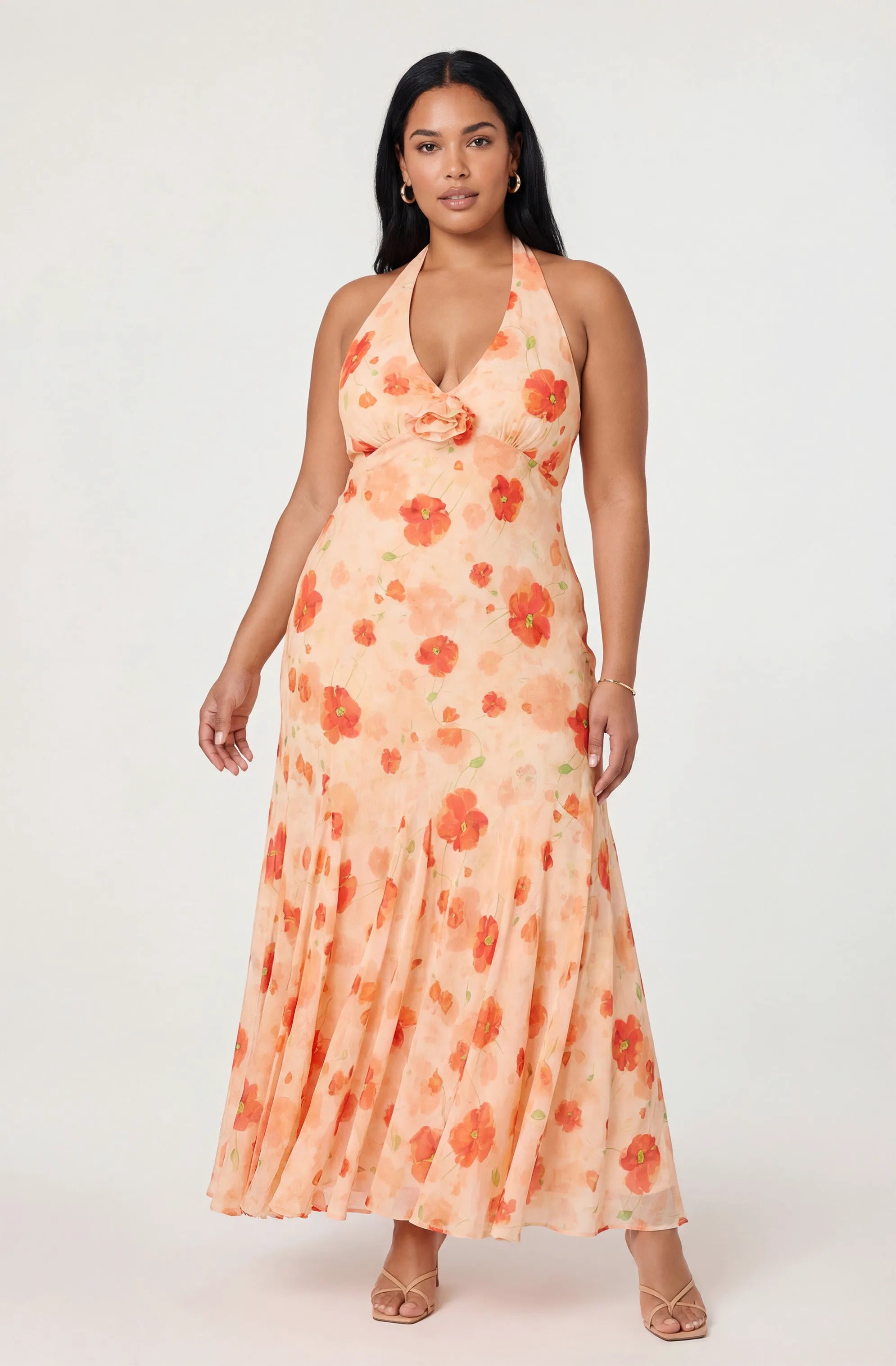 Plus Size - Orange floral