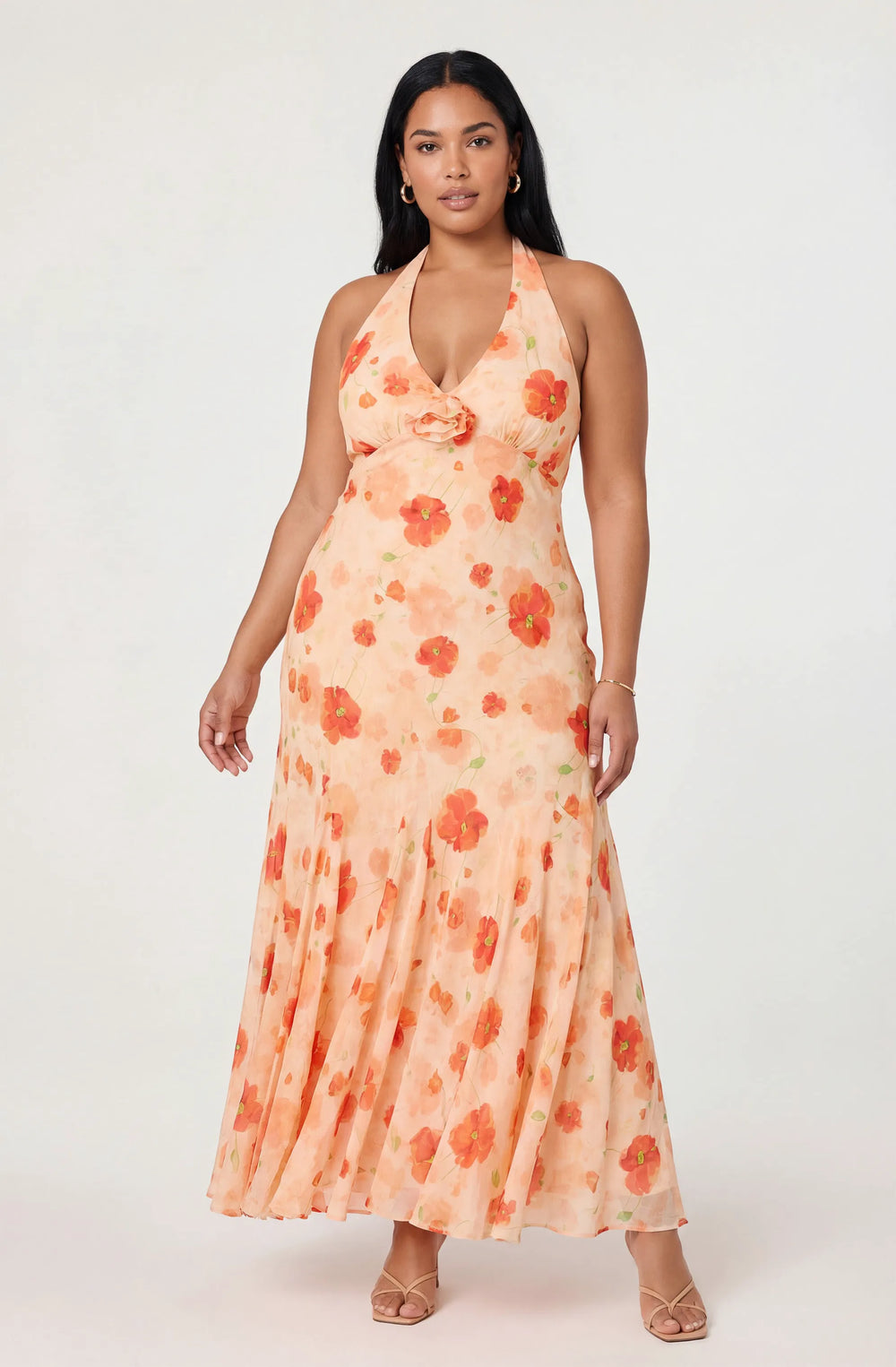 Plus Size - Orange floral