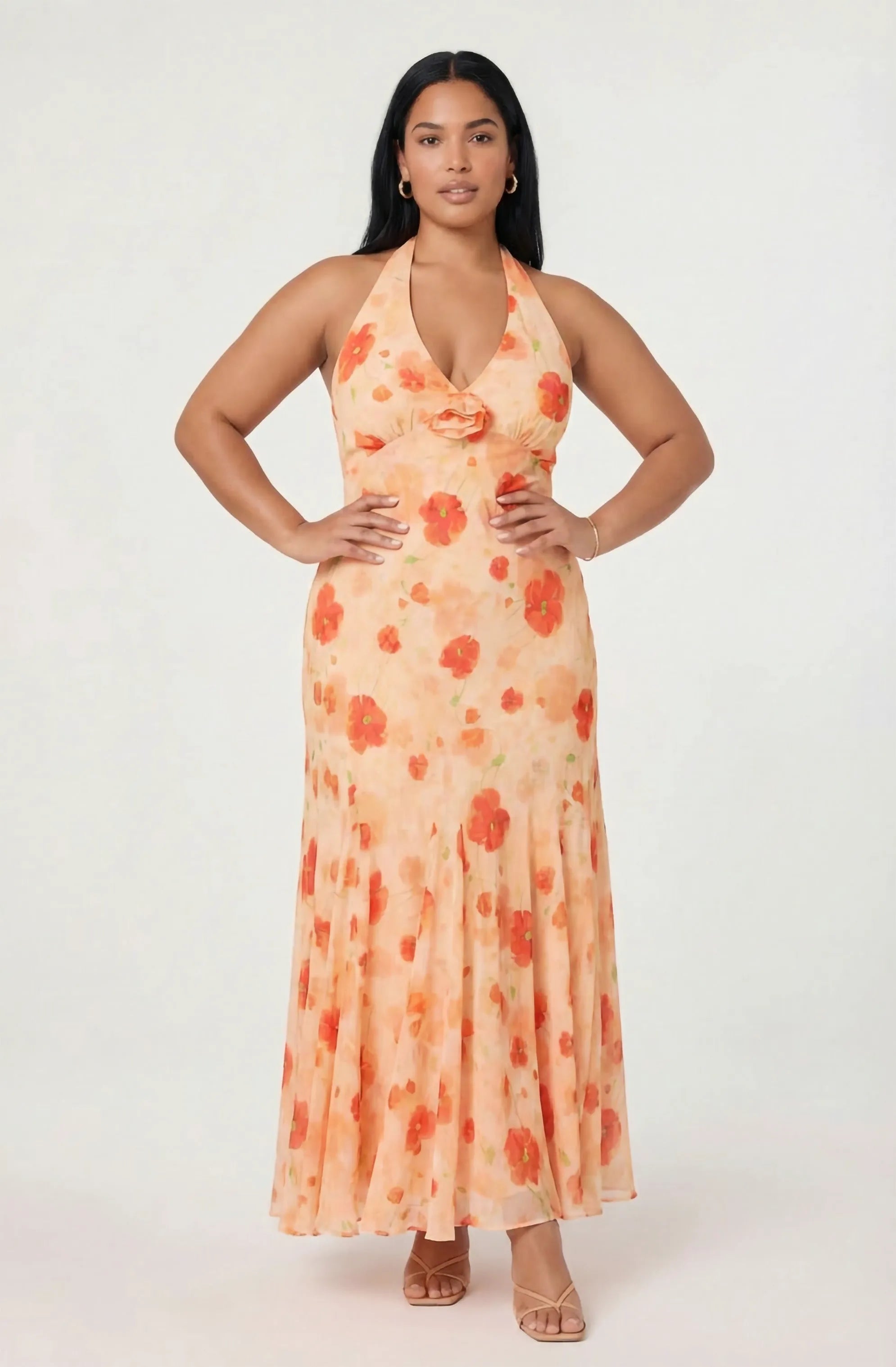 Plus Size - Orange floral