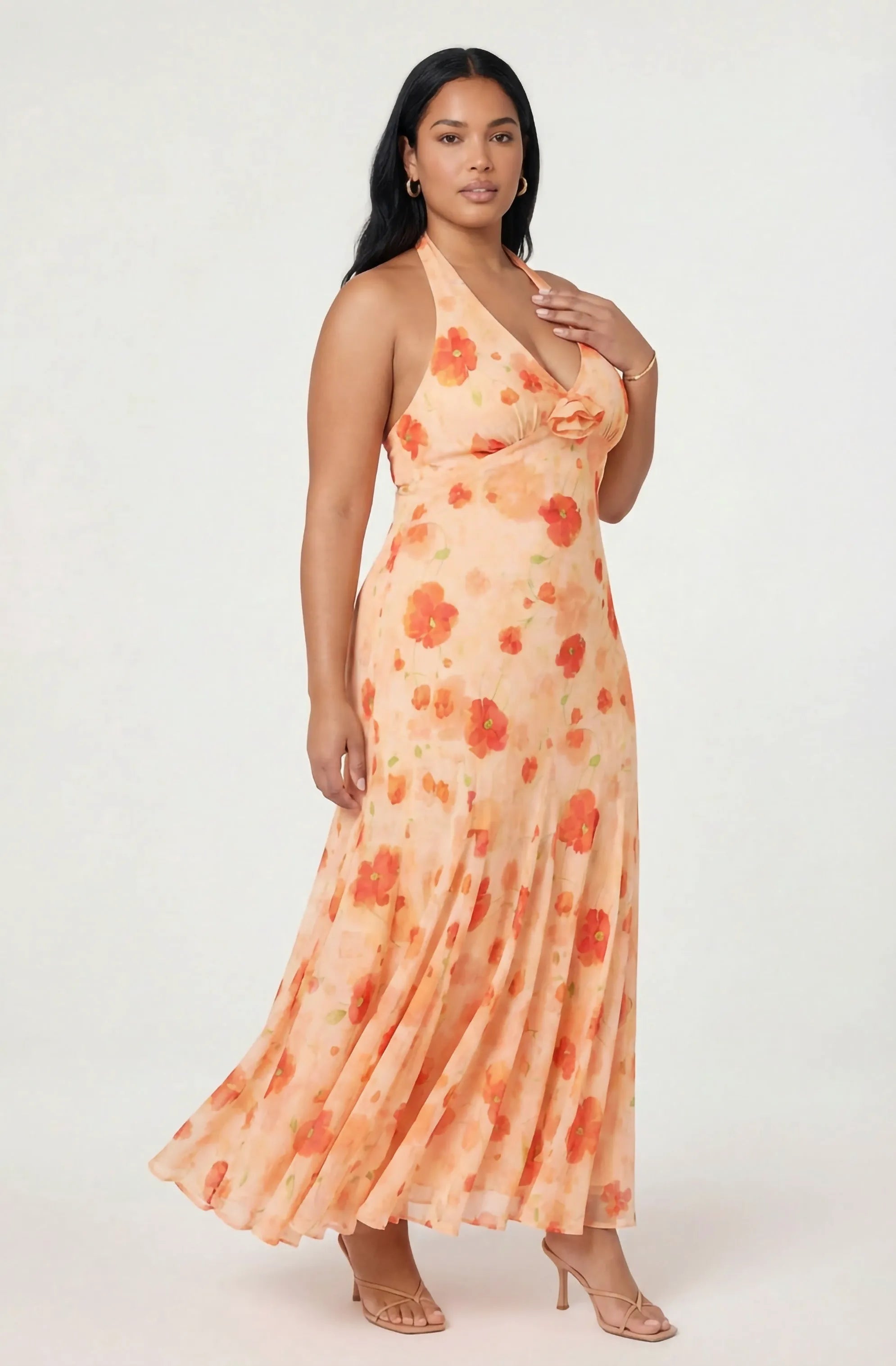 Plus Size - Orange floral