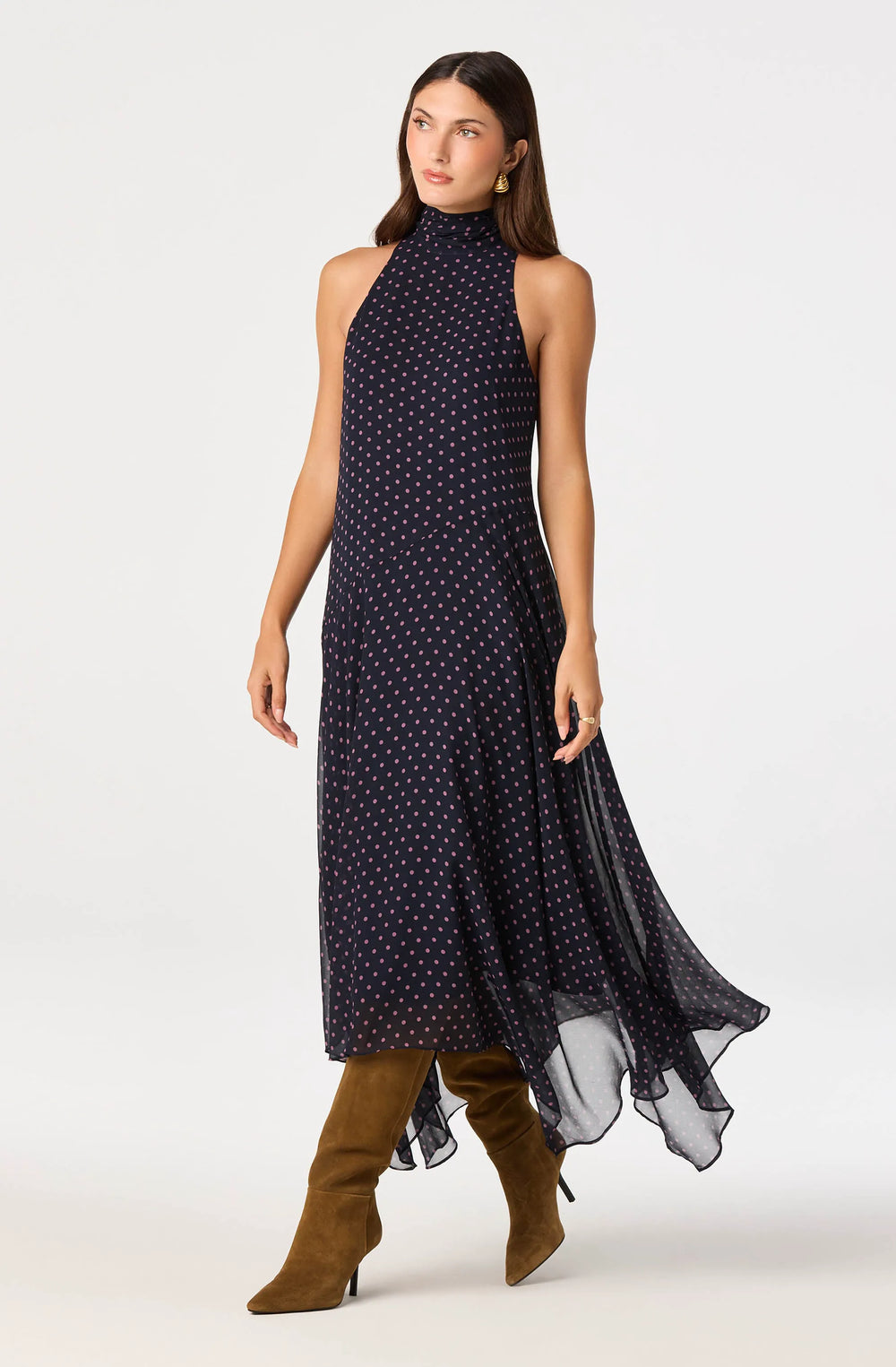 Navy pink polka dot