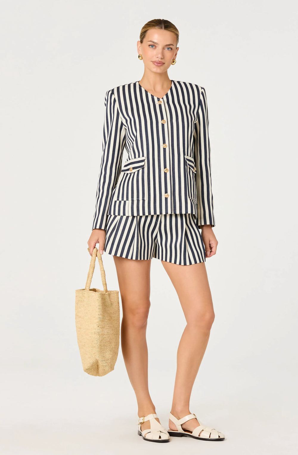 Cream navy stripe