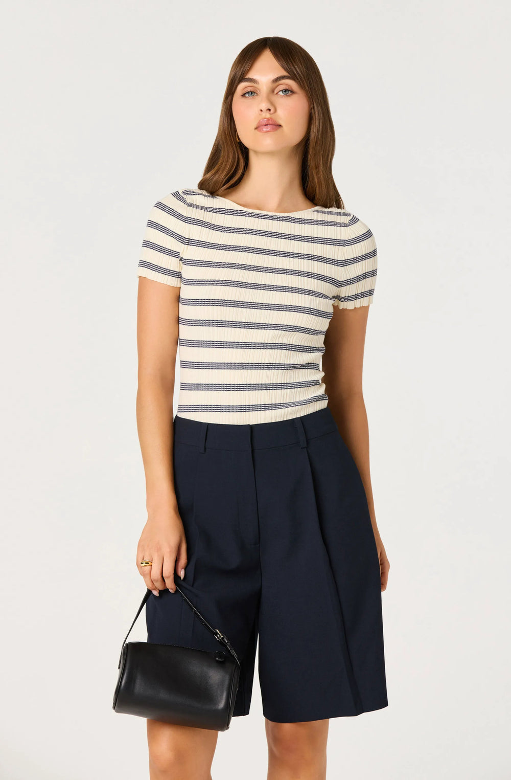 Cream navy stripe