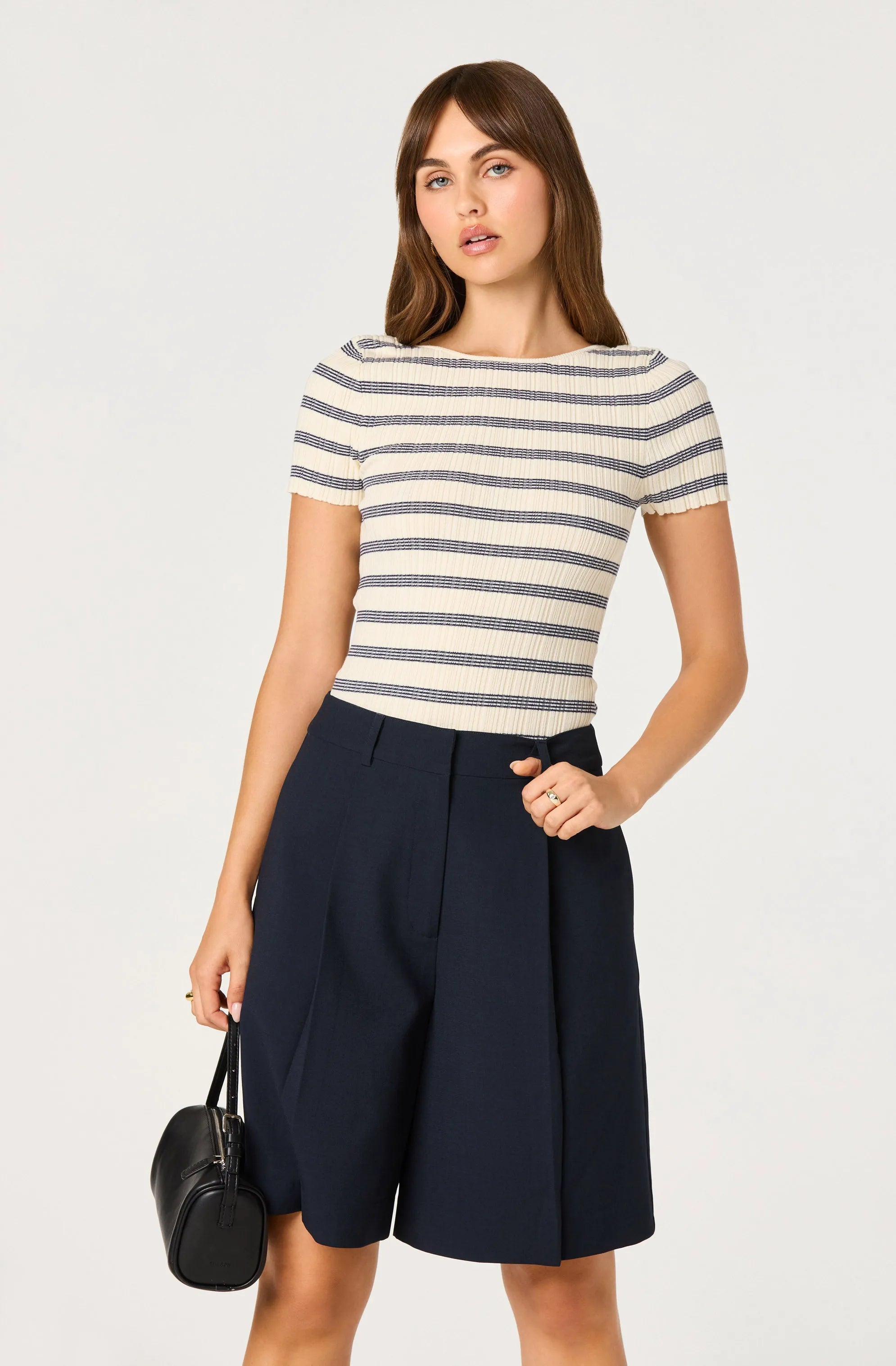 Cream navy stripe