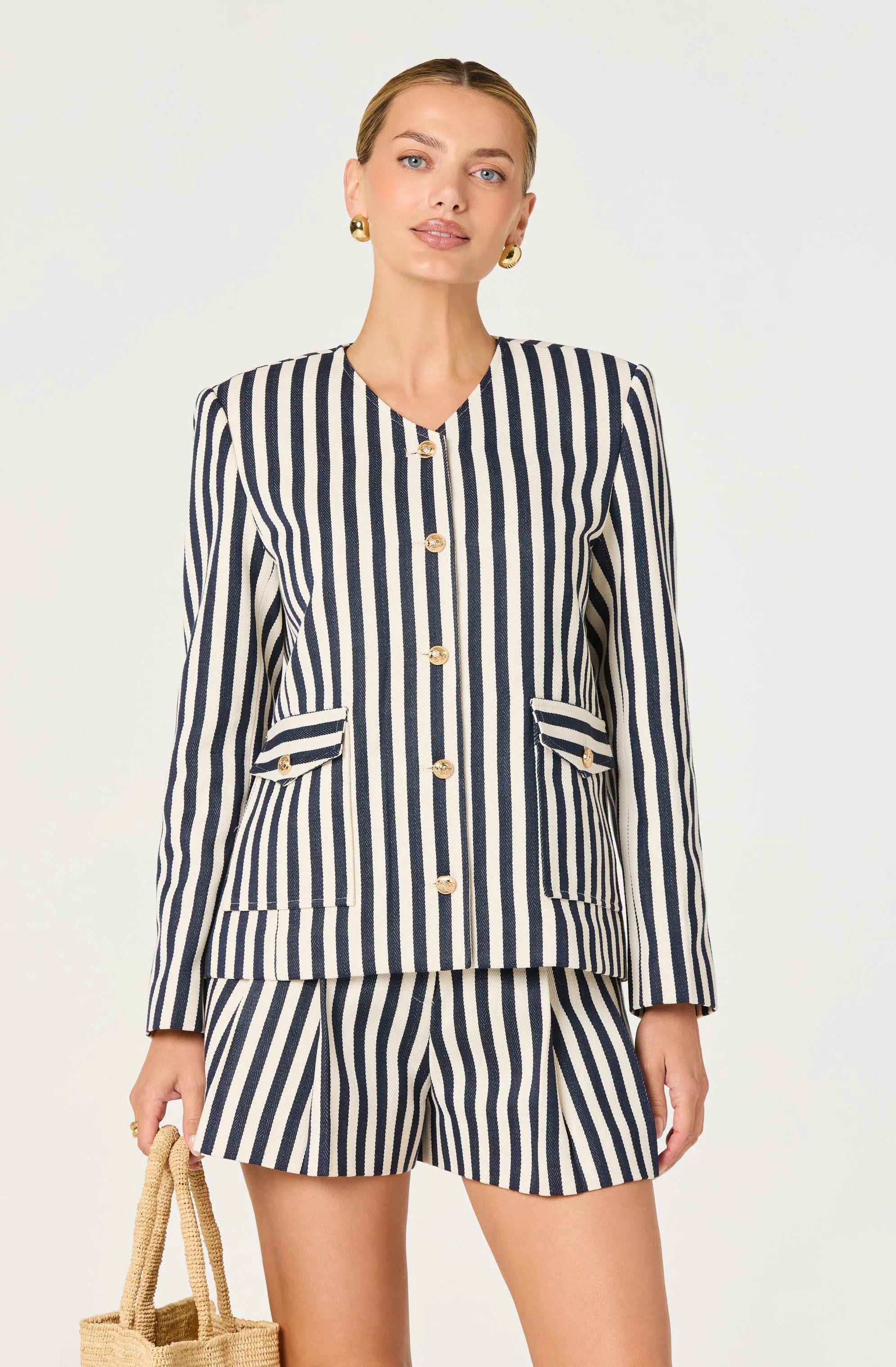 Cream navy stripe