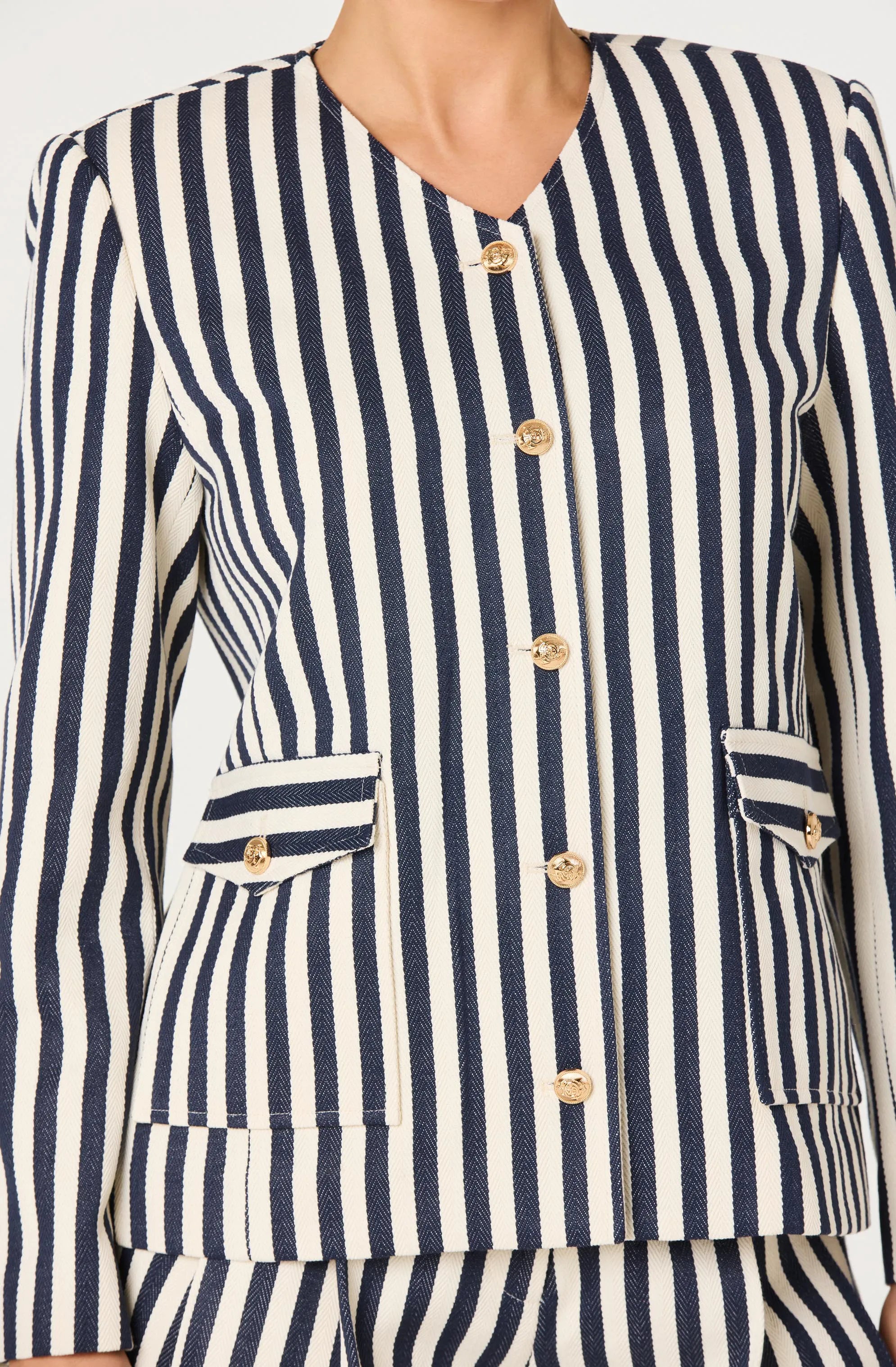 Cream navy stripe