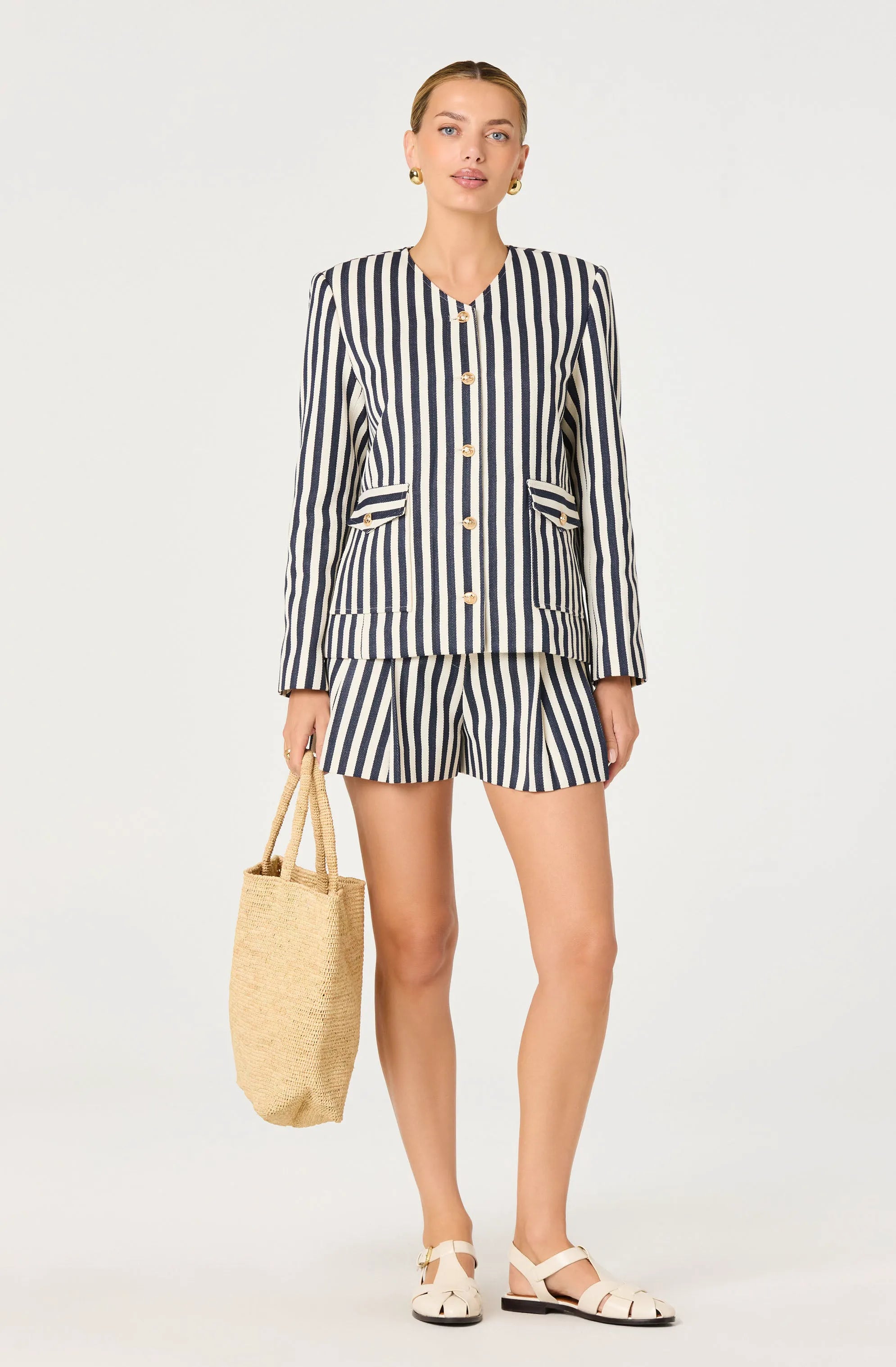 Cream navy stripe