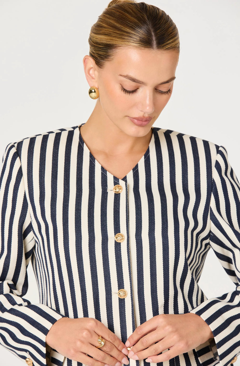 Cream navy stripe
