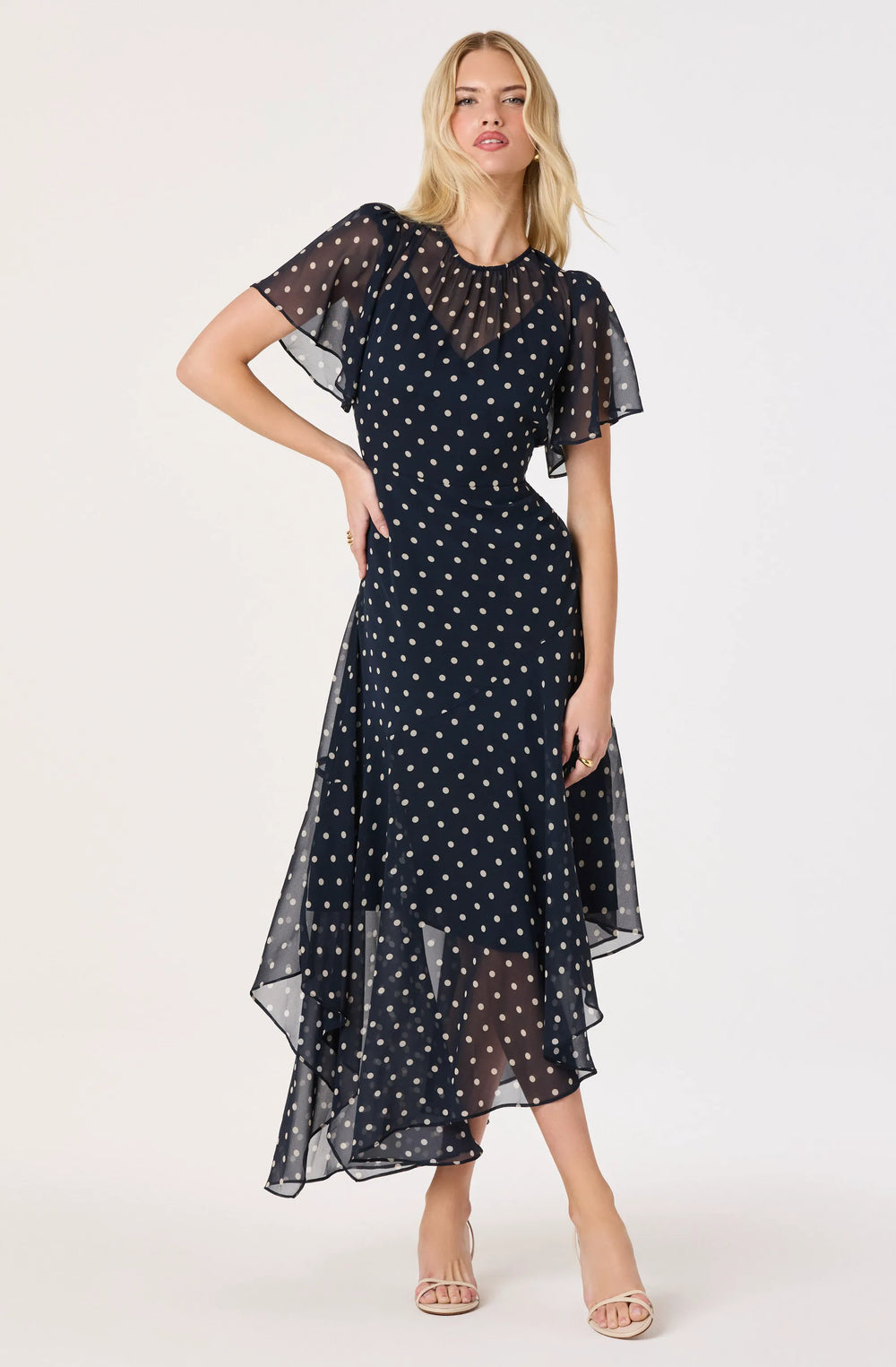 Navy polka dot