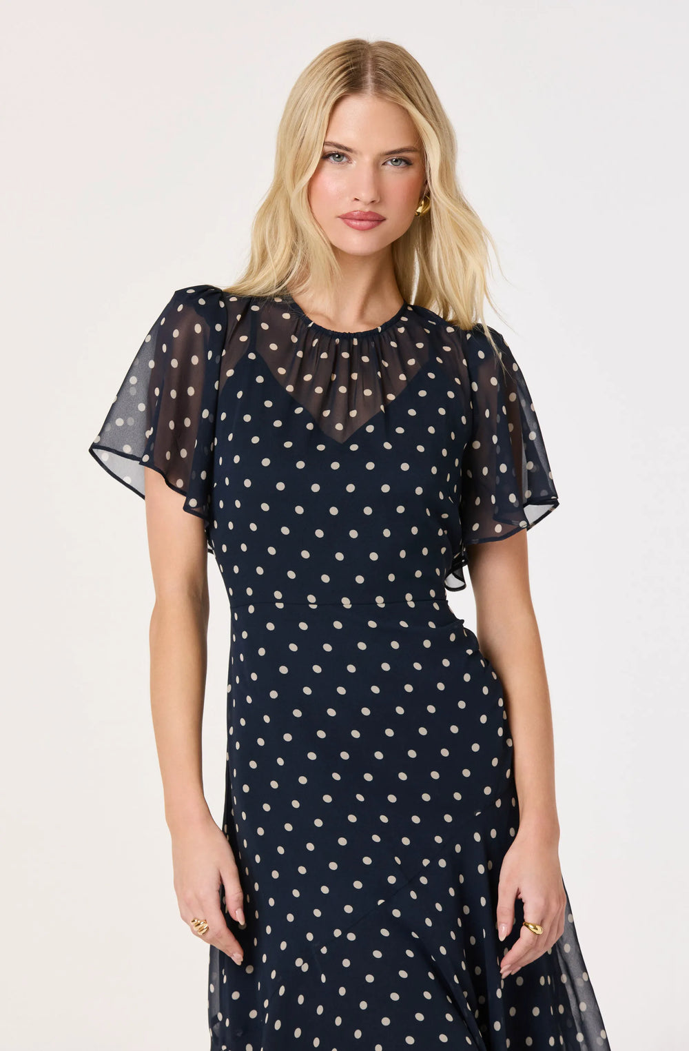 Navy polka dot