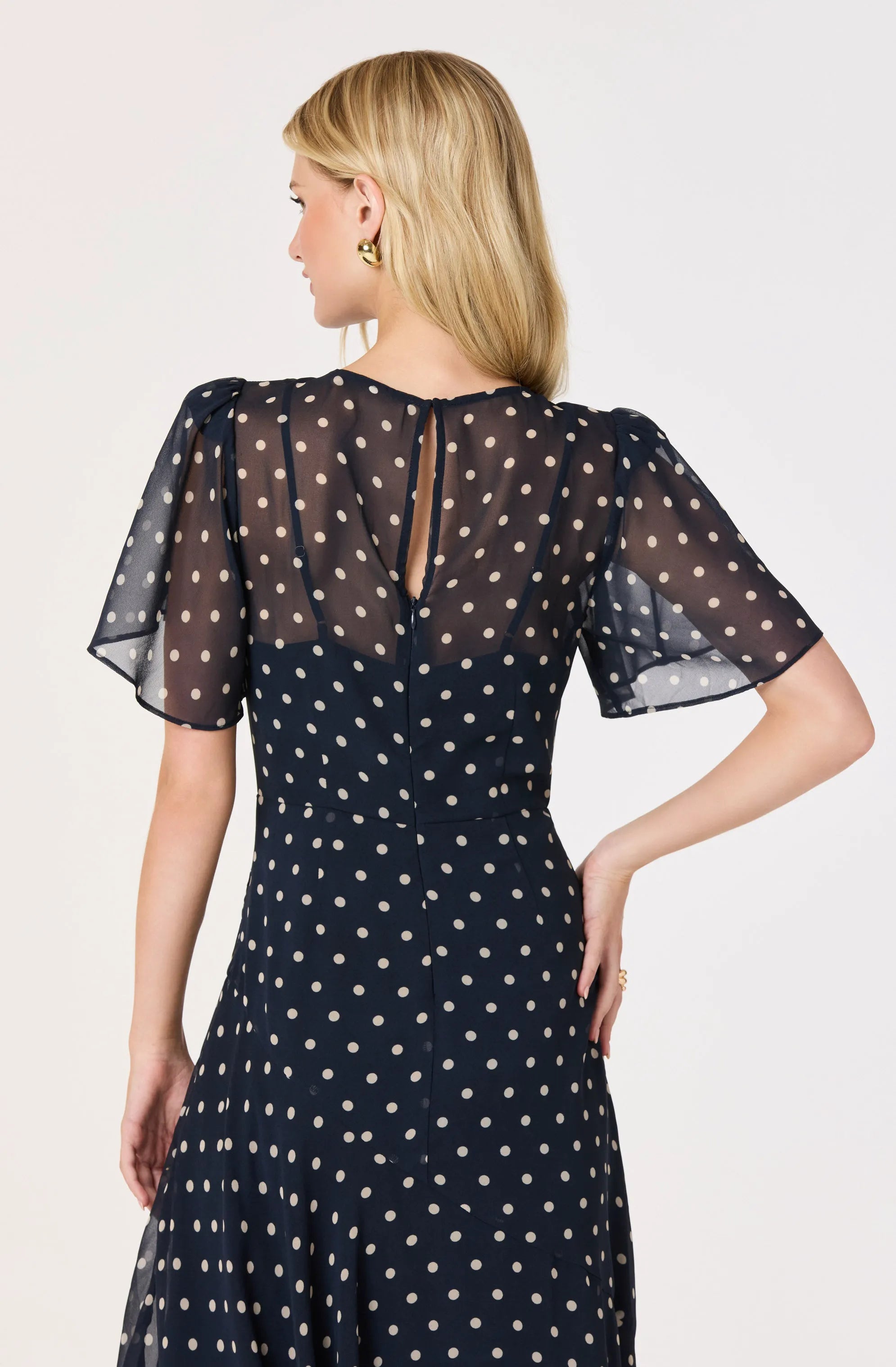 Navy polka dot