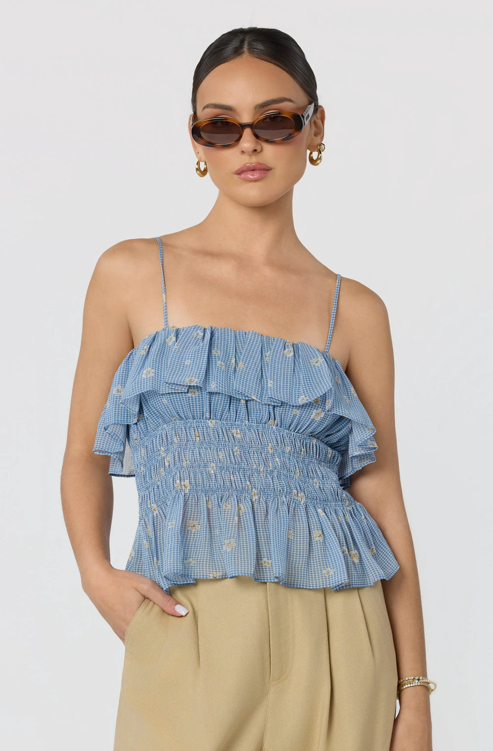 Navy floral gingham