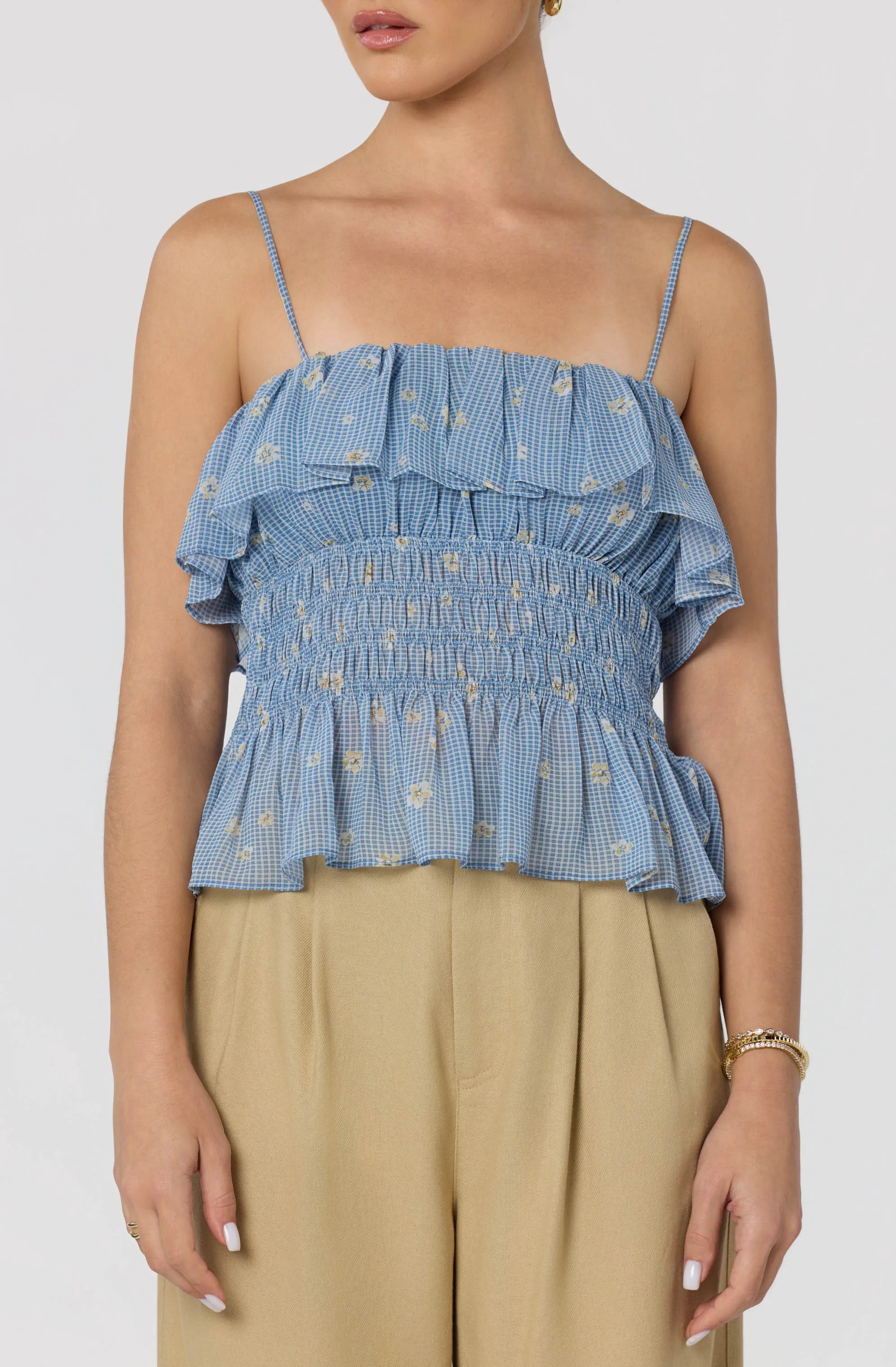 Navy floral gingham