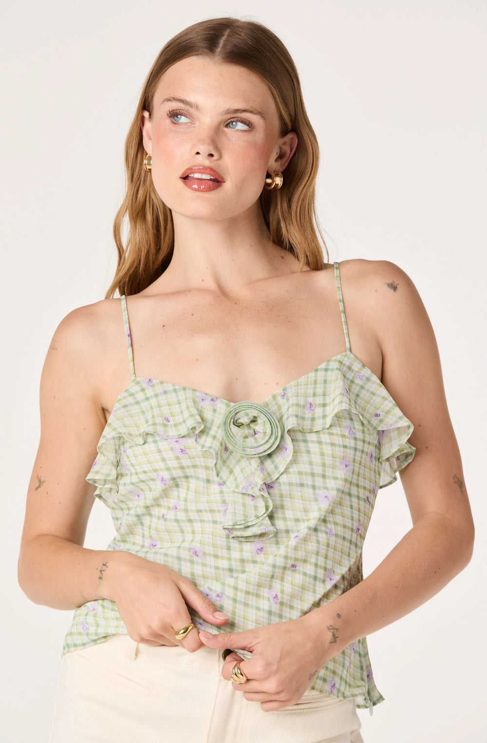 Mint floral gingham