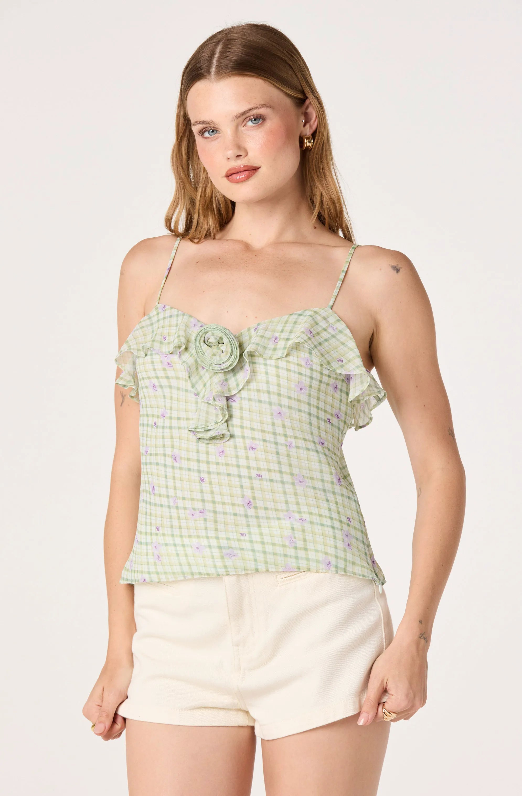 Mint floral gingham